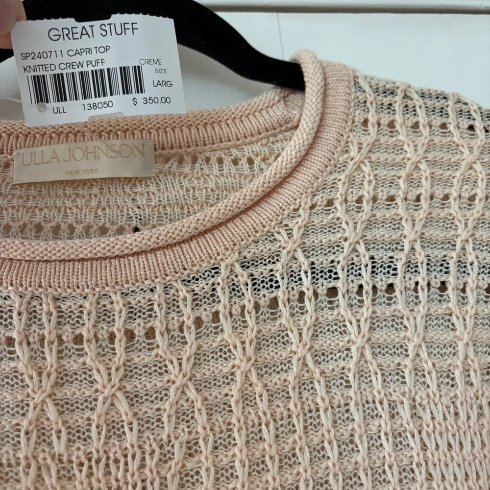 Ulla Johnson Capri Top Crème Knit Cotton Short-Sleeve Top Size Large Puff Sleeve